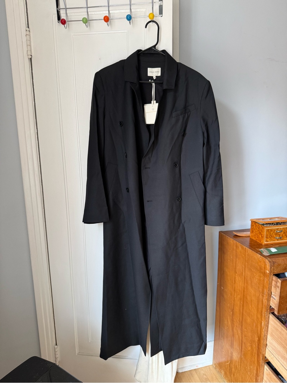 Women’s Black Long Double-Breasted Trench Coat